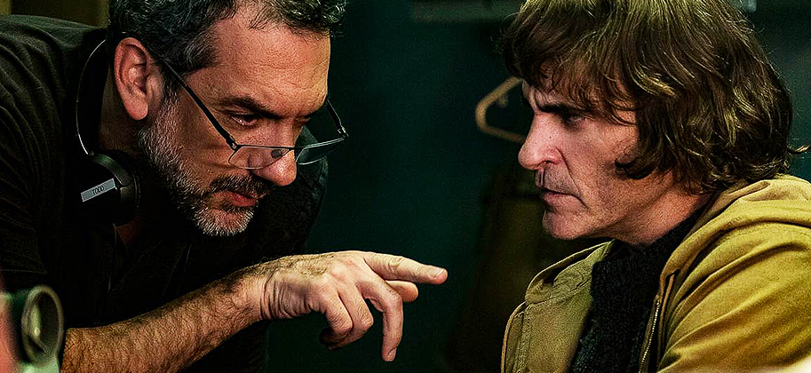 Todd Phillips and Joaquin Phoenix  at the Joker movie set